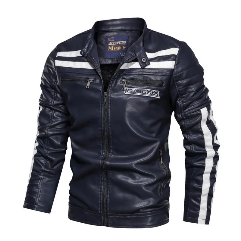 

Men's Fashion Casual Leather Jacket Autumn Winter Warm Overcoat Patchwork Zipper Coat Windbreaker Motorcycle Jacket Male Outwear