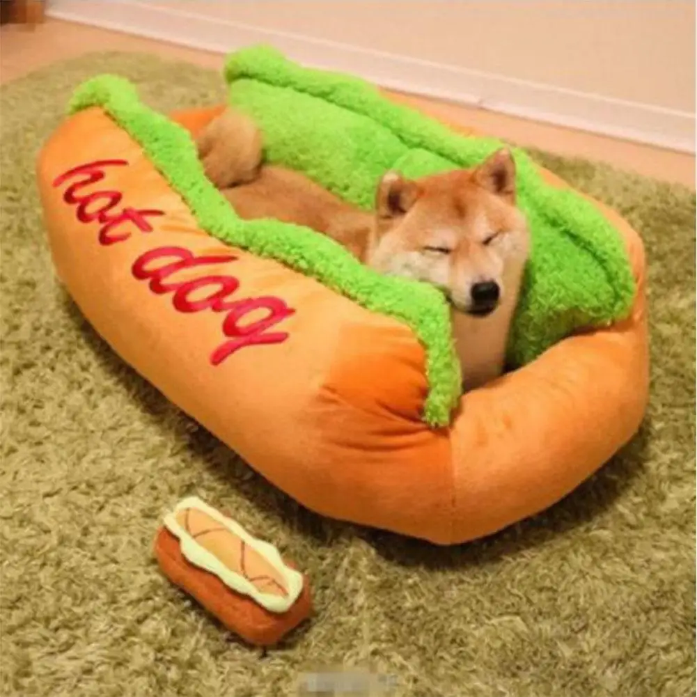

Cotton Hot Dog Shape Pet Bed Kennel Cat Dog Nest Puppy House Warm Mat Cushion Washable Pad