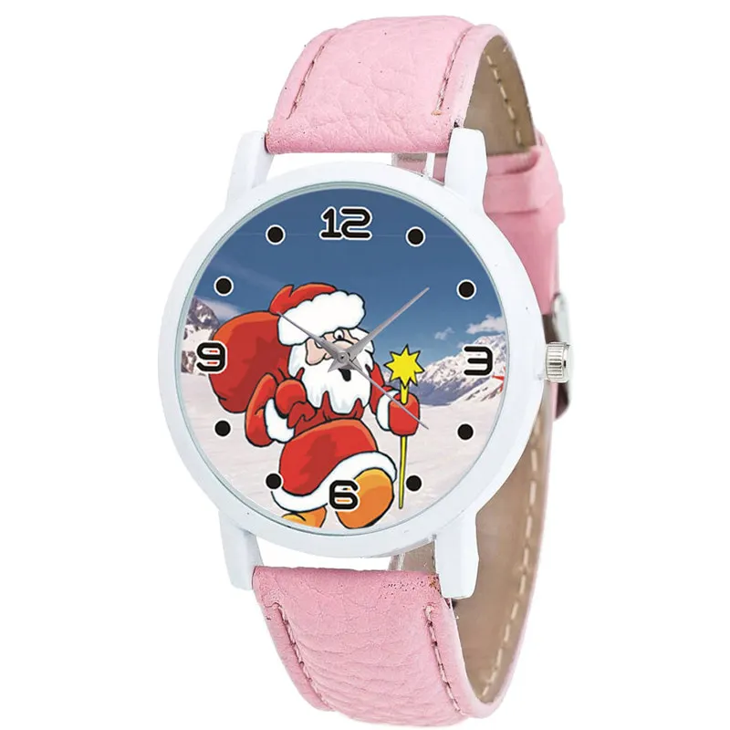 Женские часы в рождественском стиле Санта Клаус циферблат кожаный ремешок