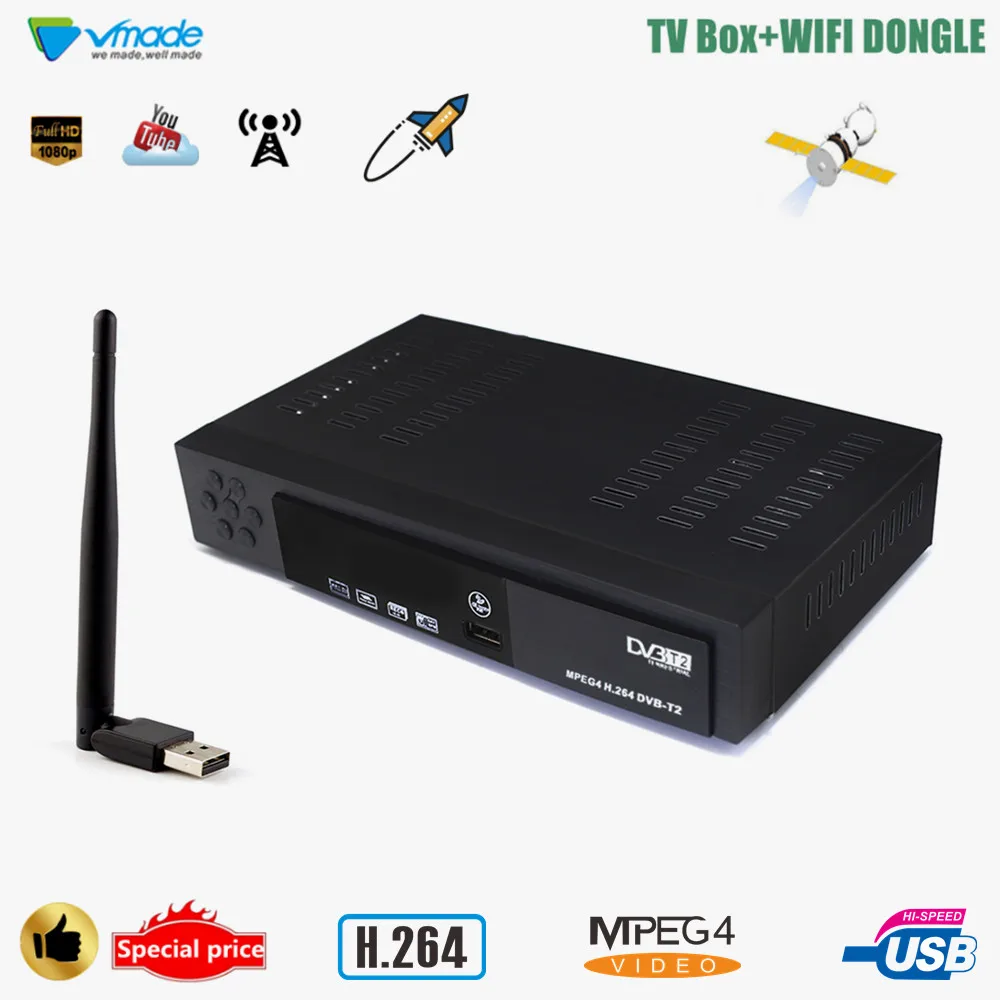Vmade DVB-T2 H.264 MPEG4 HD цифровой наземный ТВ приемник Поддержка Youtube 3D интерфейс ТВ-приставка мини USB wifi