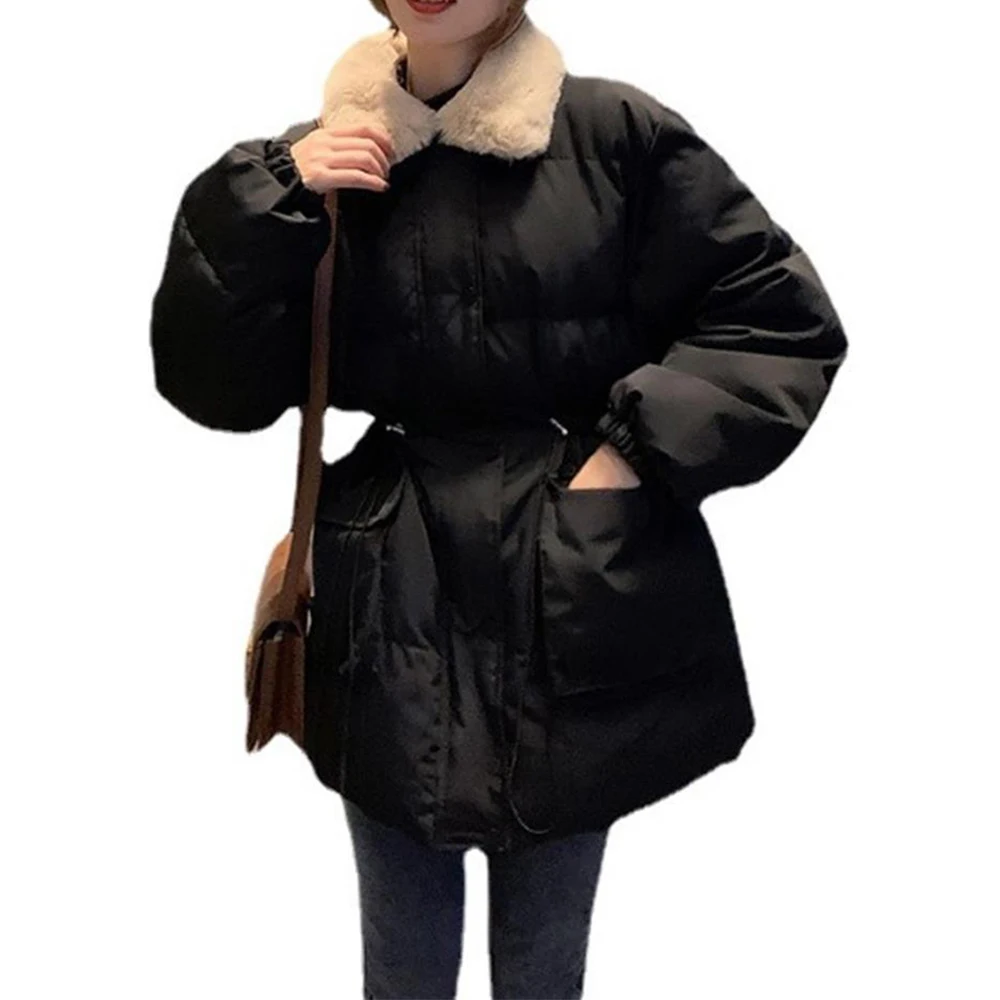 

Зимняя женская куртка, короткое пальто с подкладкой в Корейском стиле, теплая туника, верхняя одежда, однотонные повседневные свободные топ...