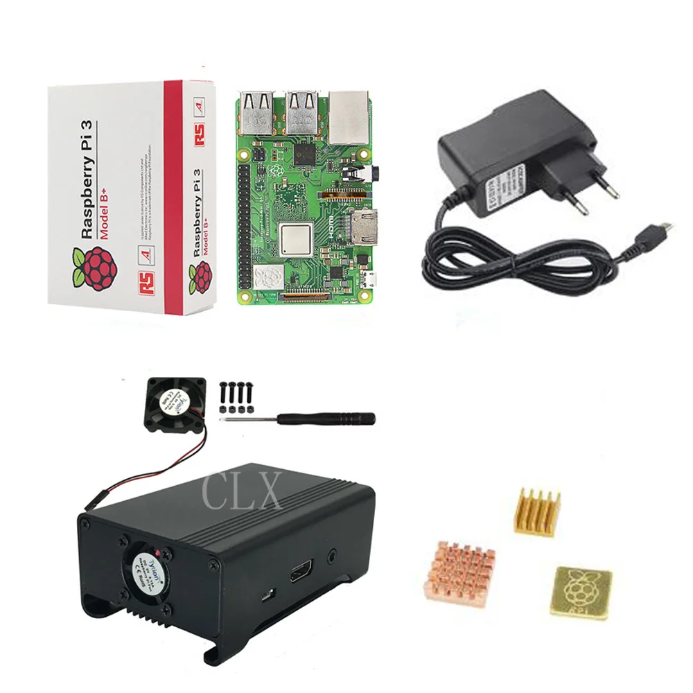 Raspberry Pi 3 Model B+/3 стартовый комплект+ металлический корпус+ вентилятор+ адаптер питания+ радиатор для RPI 3/3b - Цвет: Kit C