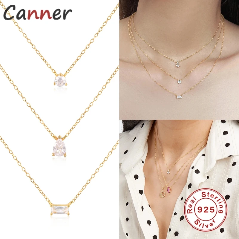 

CANNER Real 925 Sterling Necklace for Women Horse Eyes Petals CZ Crystal Pendant Necklaces Mother's Day Gifts Jewelry collares