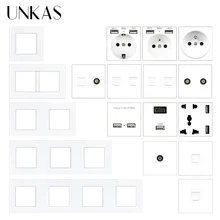 UNKAS Modules DIY Combination Free Matching French EU Socket USB Charger TV RJ12 Telephone RJ45 Computer Glass Panel Outlet