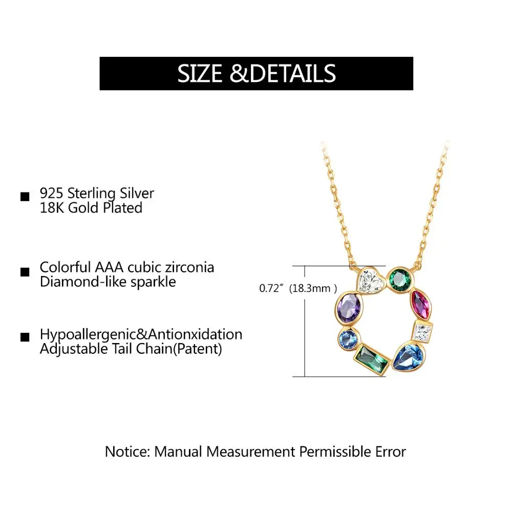 E многоцветные циркониевые круглые ожерелья с подвеской из стерлингового