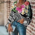 Jackherelook Harajuku женские рубашки, Блузка Черный полинезийская Самоа Гибискус Дизайнерские повседневные свободные с длинным рукавом Одежда Droshipping