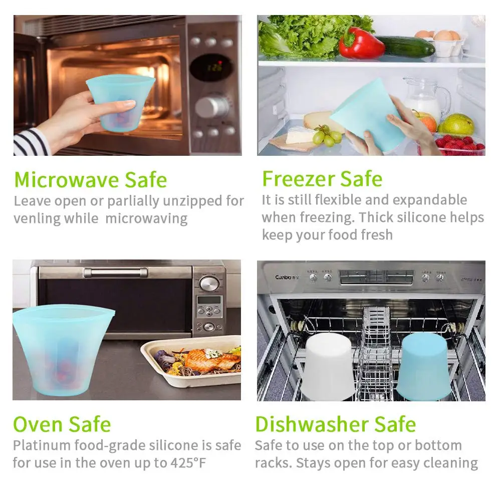 8pcs Reusable Silicone Food Bag Ziplock Wrap Bags Storage Containers Set Freezer Seal Fruit Packing Kitchen Organizer