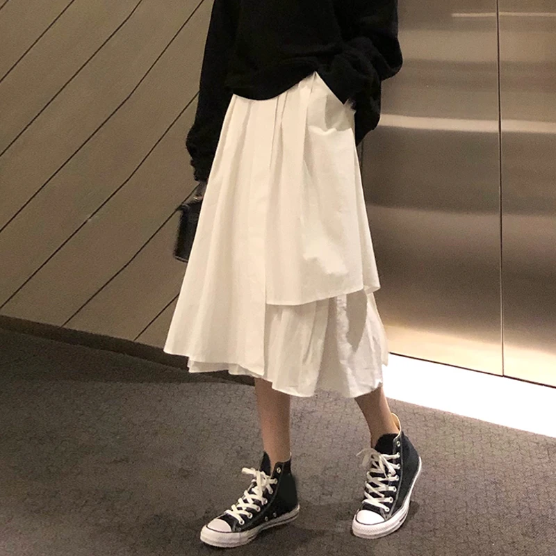 Новинка весна осень 2021 белая юбка с высокой талией Женская длинная небольшого