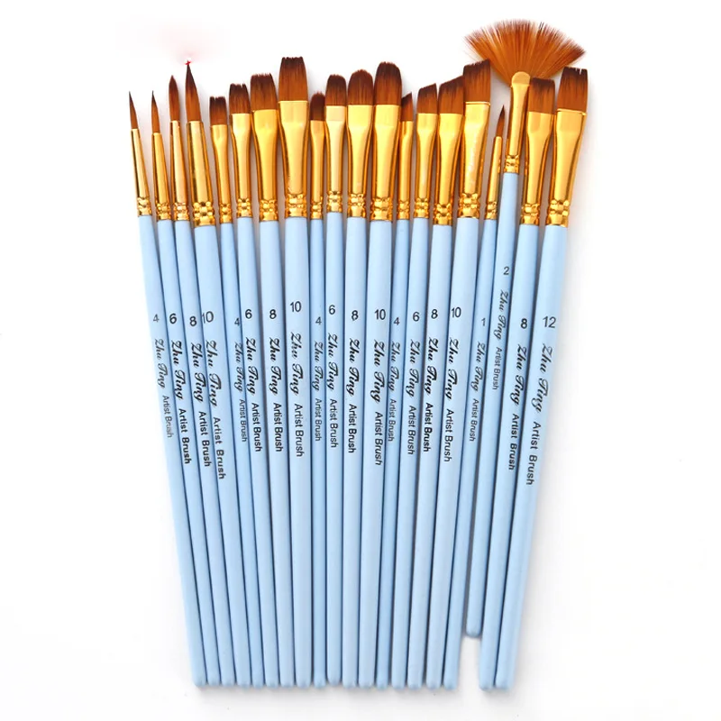 

4Pcs/Set Matte Blue Drawing Art Supplies Artist Paint Brush Wooden Handle Multi-function Nylon Hair Oil Painting Brushes