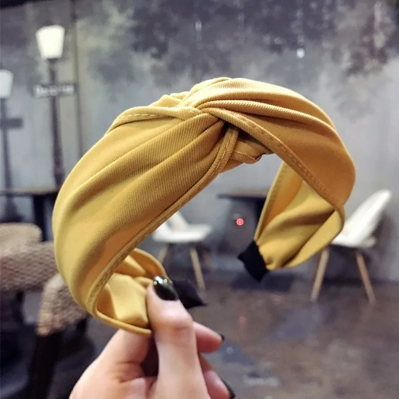 

2021 Fashion Cross Lady Hairband Headband Turban for Women Solid Color Wide Plastic Hair Hoop Bezel Girls Hair Bands Accessories