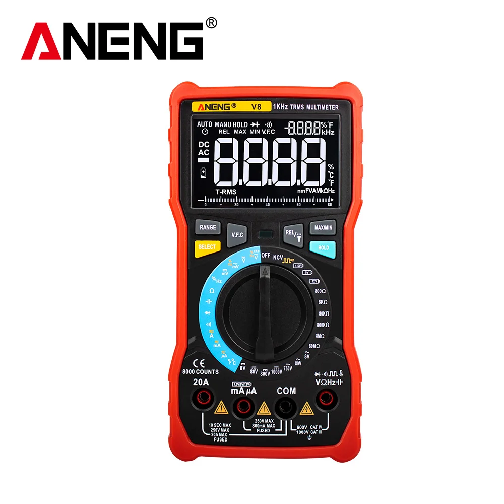 ANENG V8 Цифровой мультиметр Профессиональный 8000 отсчетов истинный RMS Транзистор тестер Аналоговый транзистор multimetro multimetr multiteste - Цвет: Красный