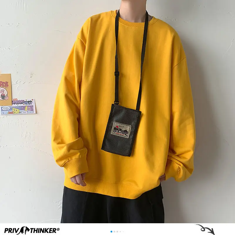 Мужская однотонная Толстовка Privathinker повседневная Корейская толстовка с длинным