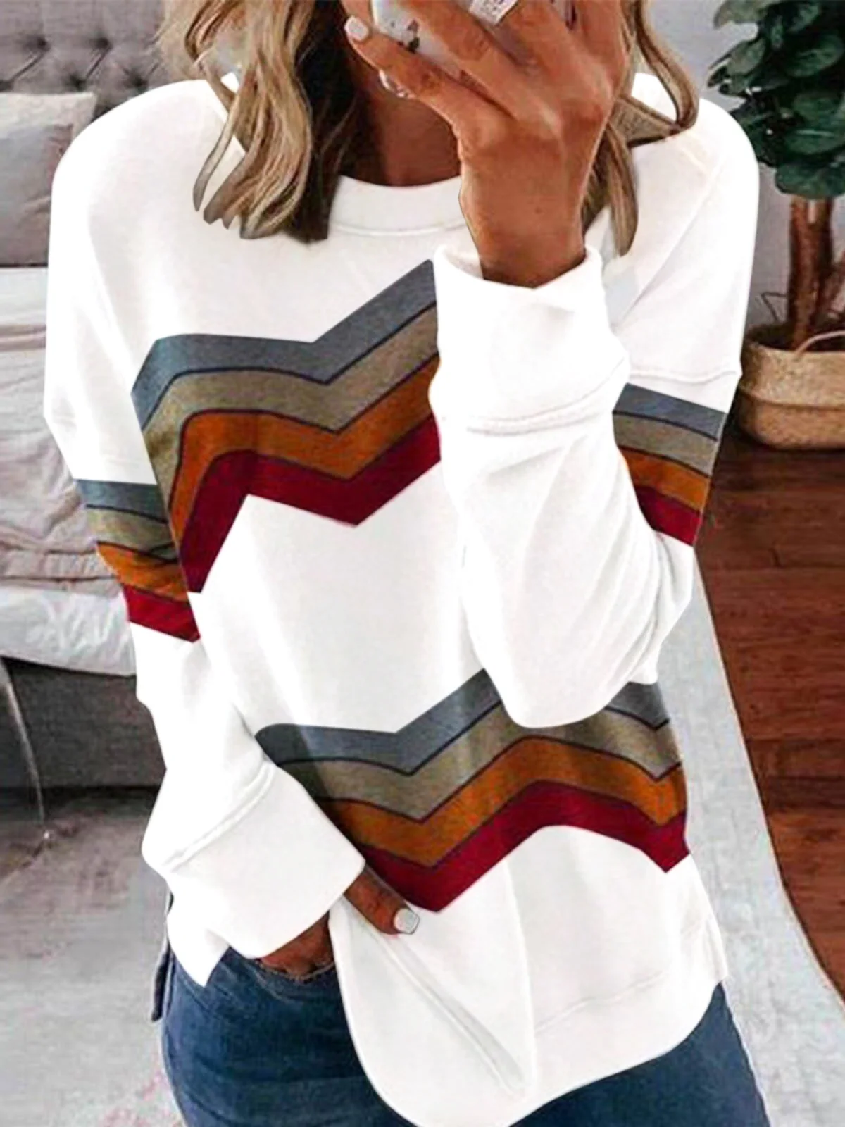 

2020 best selling striped color matching sweater T-shirt for women