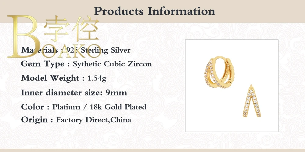 

BOAKO Round Zircon Earrings For Women 925 Sterling Silver Earrings Hoop Pendientes Mujer Ear Cuff Aretes De Mujer Bijoux #9.9