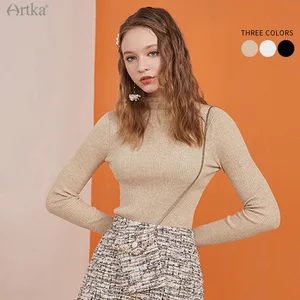 Женский трикотажный свитер-водолазка ARTKA, Белый Элегантный облегающий шерстяной свитер с длинным рукавом, YB21002D, 3 цвета, на зиму