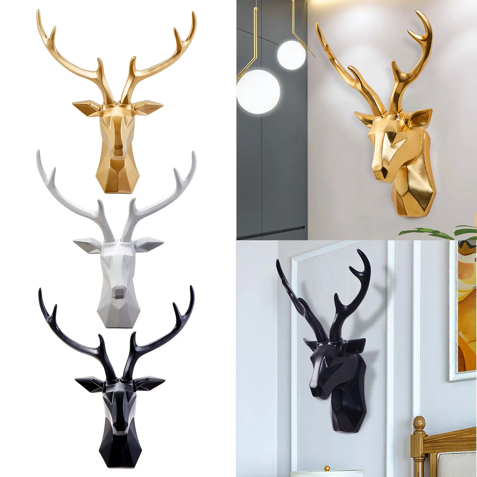 

3D Deer Head,Statue,Sculpture,Wall Decor,Animal Figurine Miniature,Modern,Living Room,Decorative Art Home Cabinet Decoration