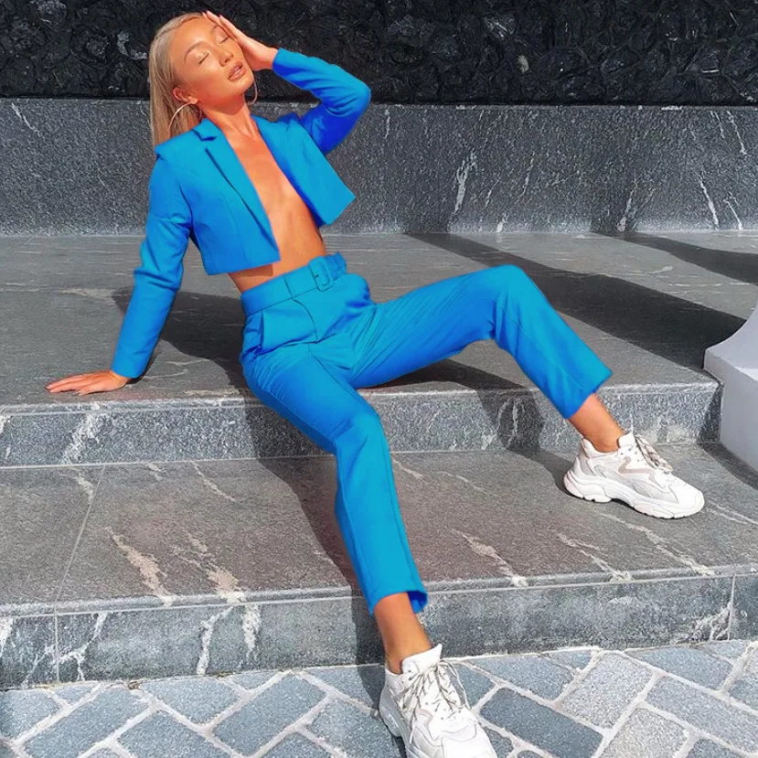 Неоновый комплект из двух предметов короткий Блейзер с длинным рукавом и брюки