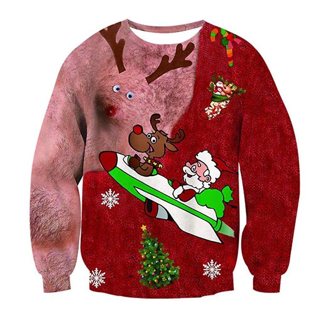 Рождественский свитер с принтом Санта Клауса свободный для мужчин и женщин