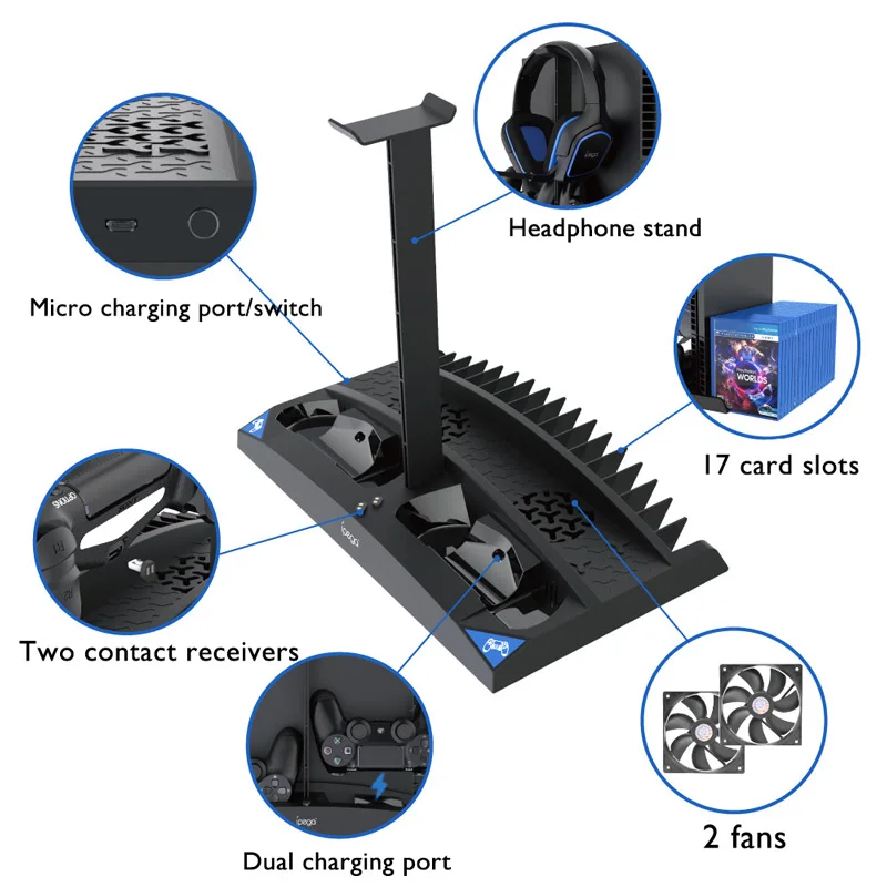 Док станция для зарядки с двойным контроллером PS4/PS4 Slim/PS4 Pro держатель наушников