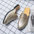 Летние мужские полушлепанцы, золотистая Мужская молодежная повседневная обувь на плоской подошве, размера плюс 38-46 Мужская обувь, кожаные мужские лоферы