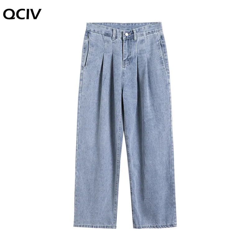 

Denim Jeans Men Full Length Button Fly Vintage Spring Autumn Mens Long Trousers Wide Leg Korean Style Simple Harajuku Streetwear