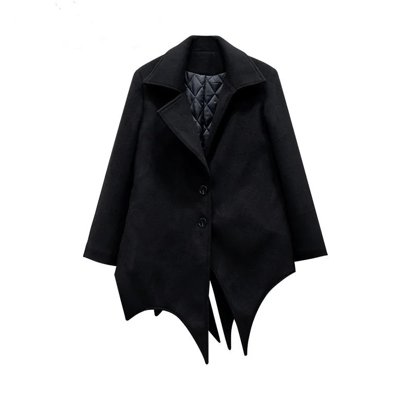 

Women Woolen Coat Solid Long Sleeve Winter Woolen Jacket Black Irregular Outwear Loose Long Winter Overcoat 2020 New
