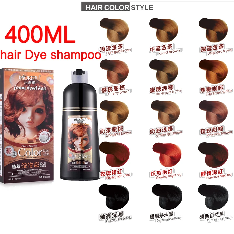 

400ML Long Lasting Natural 5 Mins Gray Hair Color Shampoo Permanent Fast Black Hair Dye Shampoo For Woman Grey Hair Removal