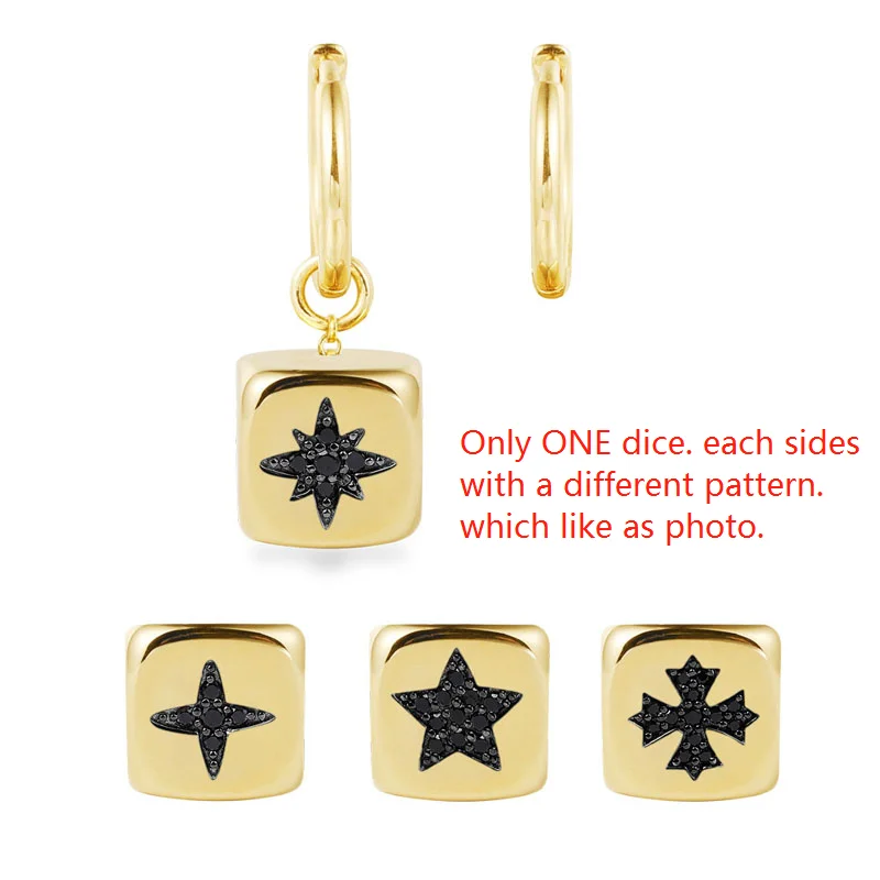 One Dice Earring Высокое качество желтого золота Цвет стерлингового серебра 925 пробы многоцветный Циркон символ кости асимметричные серьги для женщин губы пчелы медведь череп - Окраска металла: One Dice Earring