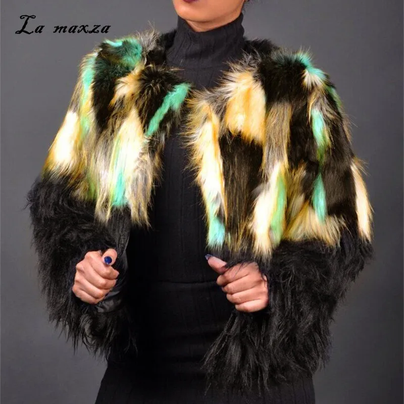 Пальто женское из искусственного меха теплая зимняя куртка с принтом в Корейском