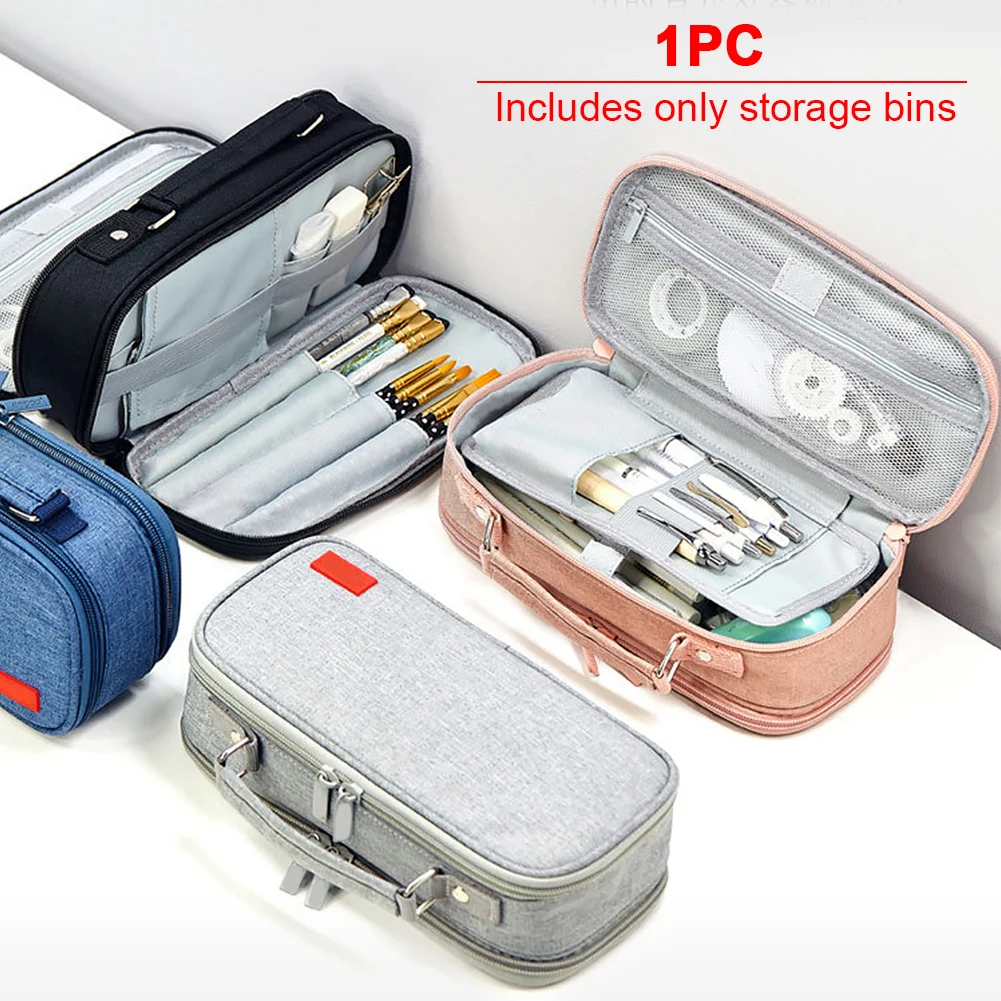 

Multifunctional With Handle Pencil Case Multiple Compartments Canvas Big Capacity School Handheld Office Stationery Storage