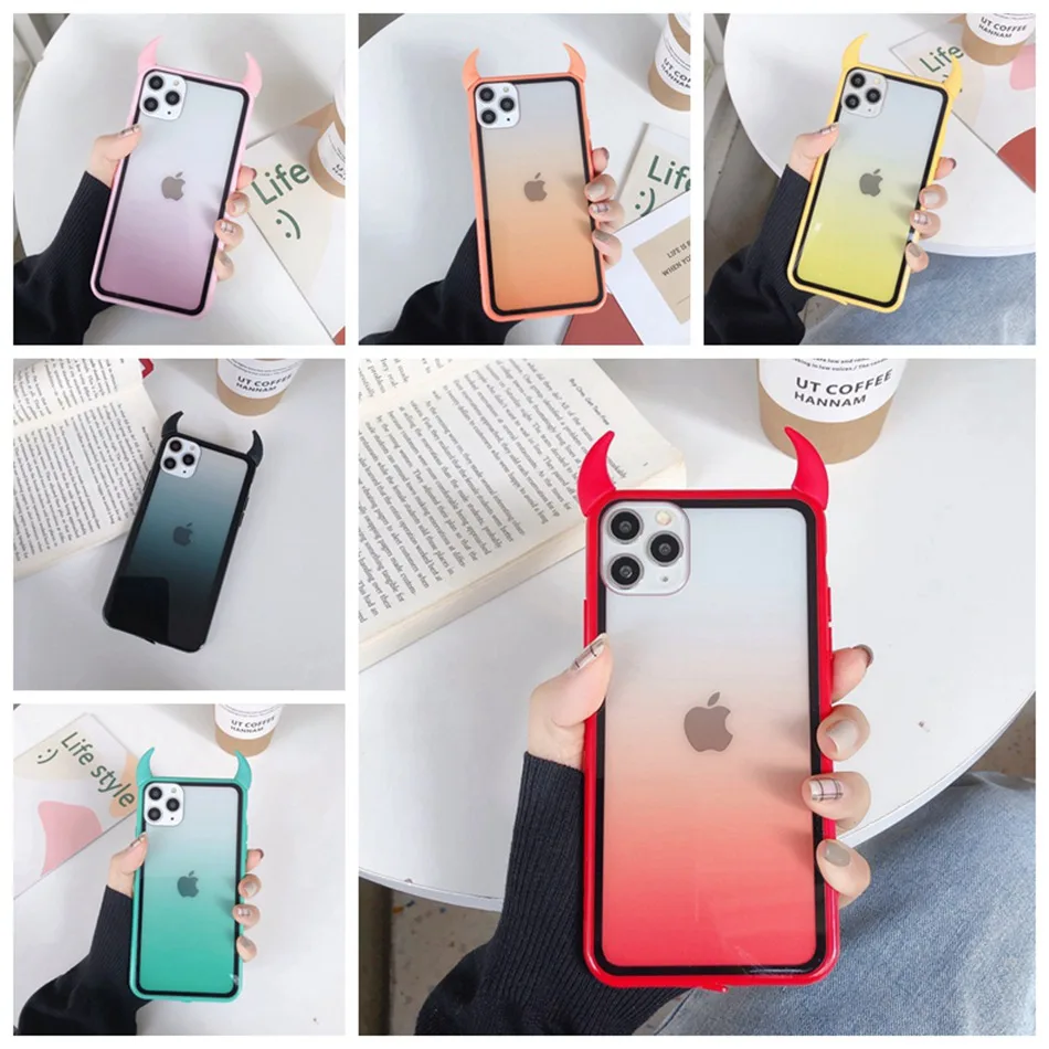 Чехол для iPhone 11 Pro Max, чехол для iPhone XR XS Max, милый 3D чехол с рогом дьявола для iPhone 7, 6s, 8 Plus, зеркальный карамельный чехол для телефона