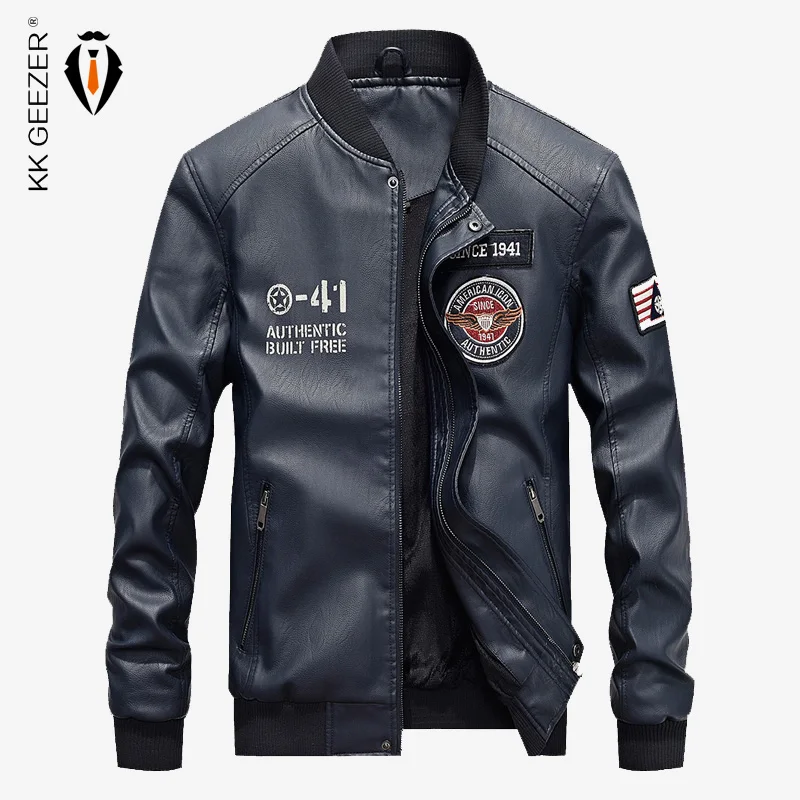 Кожаная куртка мужская Осенняя Повседневная мотоциклетная из искусственной