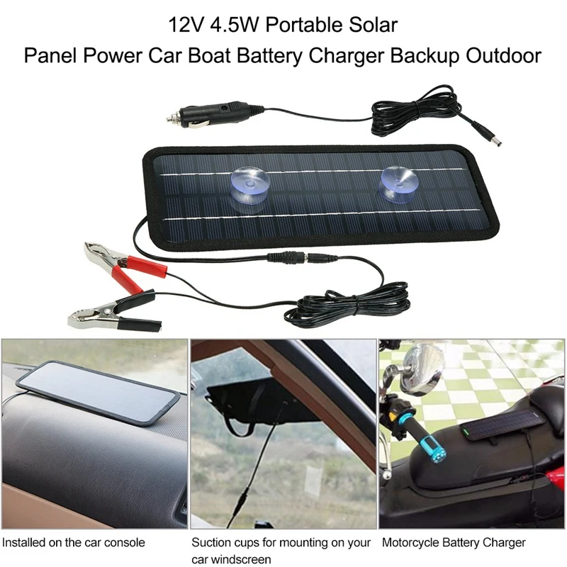 12V 4.5W Portable Solar Panel Power Car Universal Boat Battery Charger Backup Outdoor For Automobile Rechargeable |