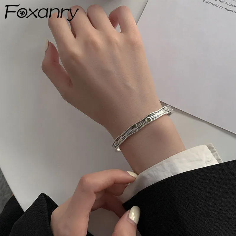 

Женские браслеты FOXANRY из стерлингового серебра 925 пробы, модные элегантные винтажные браслеты уникального дизайна с черным листом лотоса, ю...
