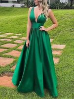 2021 new arrival ladies dress casual brand sleeveless sleeveless pure color green satin elegant gown suitable for formal partie