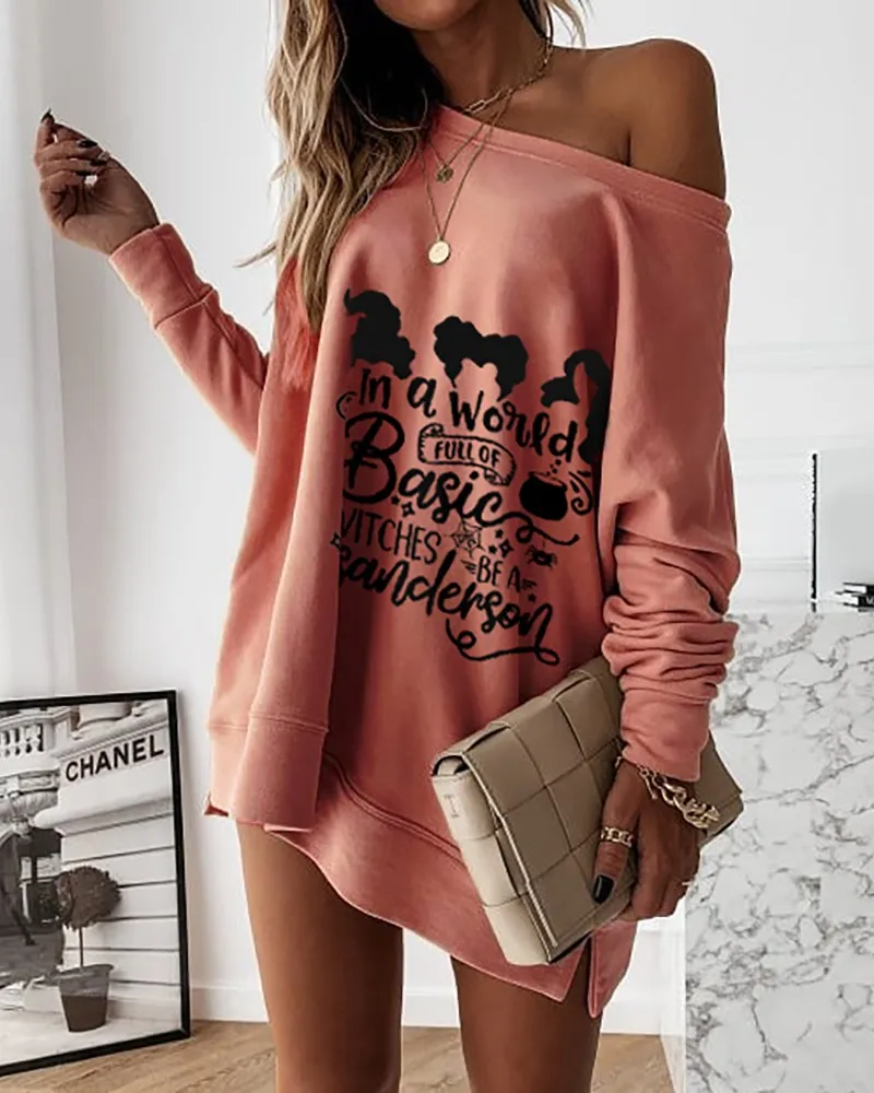 

Halloween Letter Print Long Sleeve Casual Sweatshirt