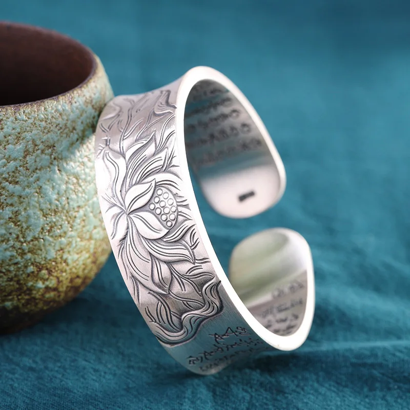 Настоящее серебро 999 пробы женские браслеты в виде лотоса Винтажные Ювелирные