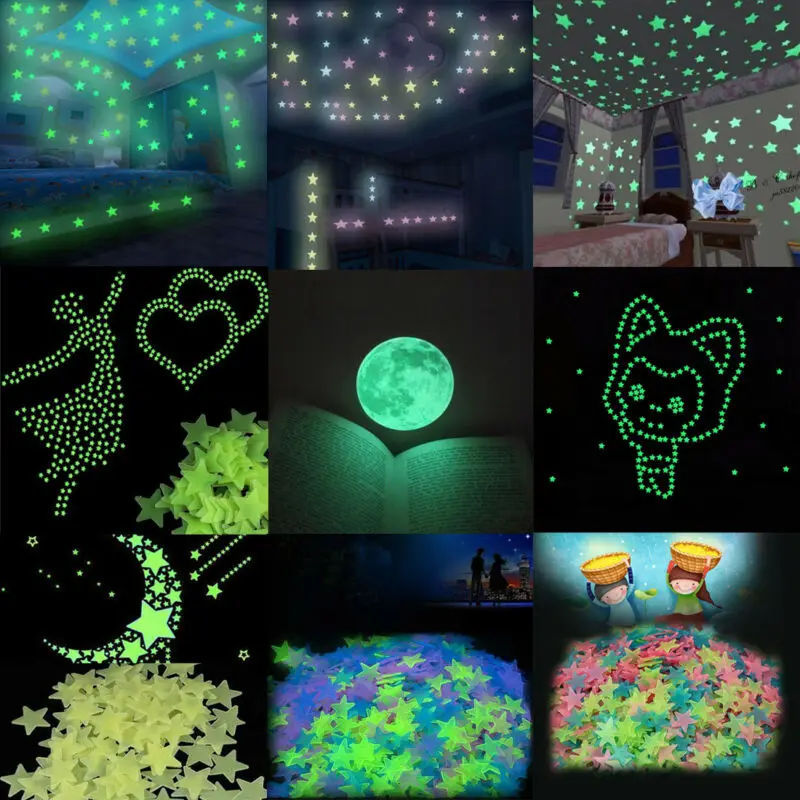 100 шт. 3 см детские 3D наклейки со звездами светящиеся неоновые из ПВХ на стену DIY