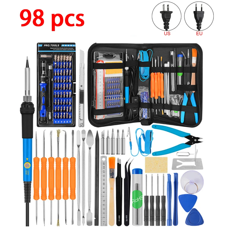 

98 pcs electric soldering iron screwdriver set adjustable temperature electric soldering iron soldering tool tin wire tweezers