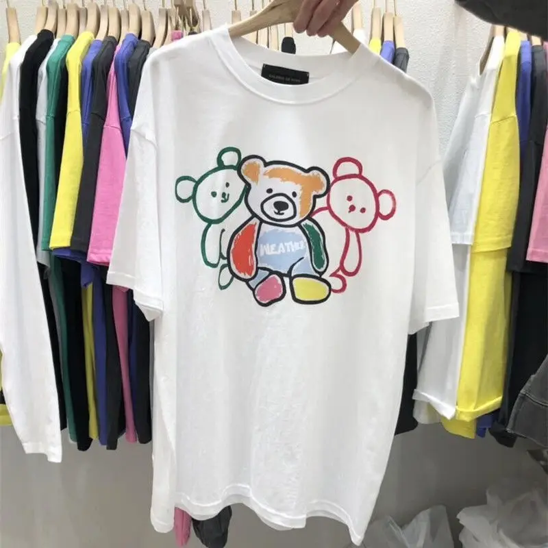 

Painting Bear Printed Short-Sleeved T-shirt Women Summer 2021 Fashion Cartoon Pattern All-Match Loose Ins Top