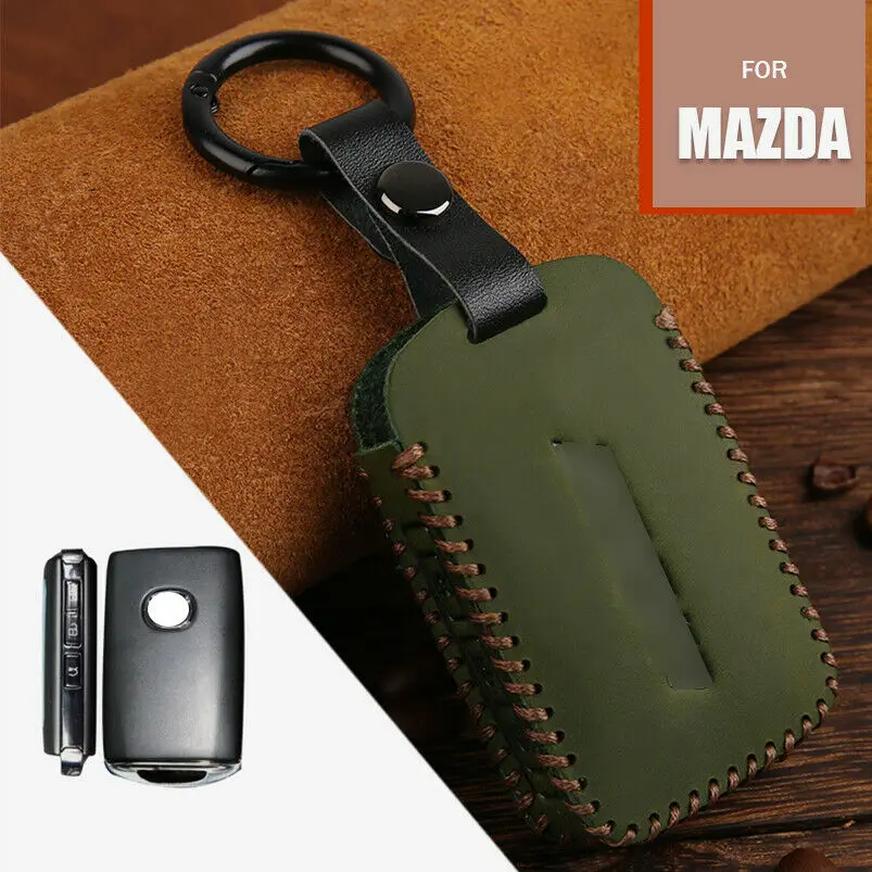 Classic Leather Car Key Fob Case Cover Holder Shel Bucklel For Mazda 3 2020 2019 Accesorios Alexa CX4 CX5 CX8 19-up Button | Автомобили и