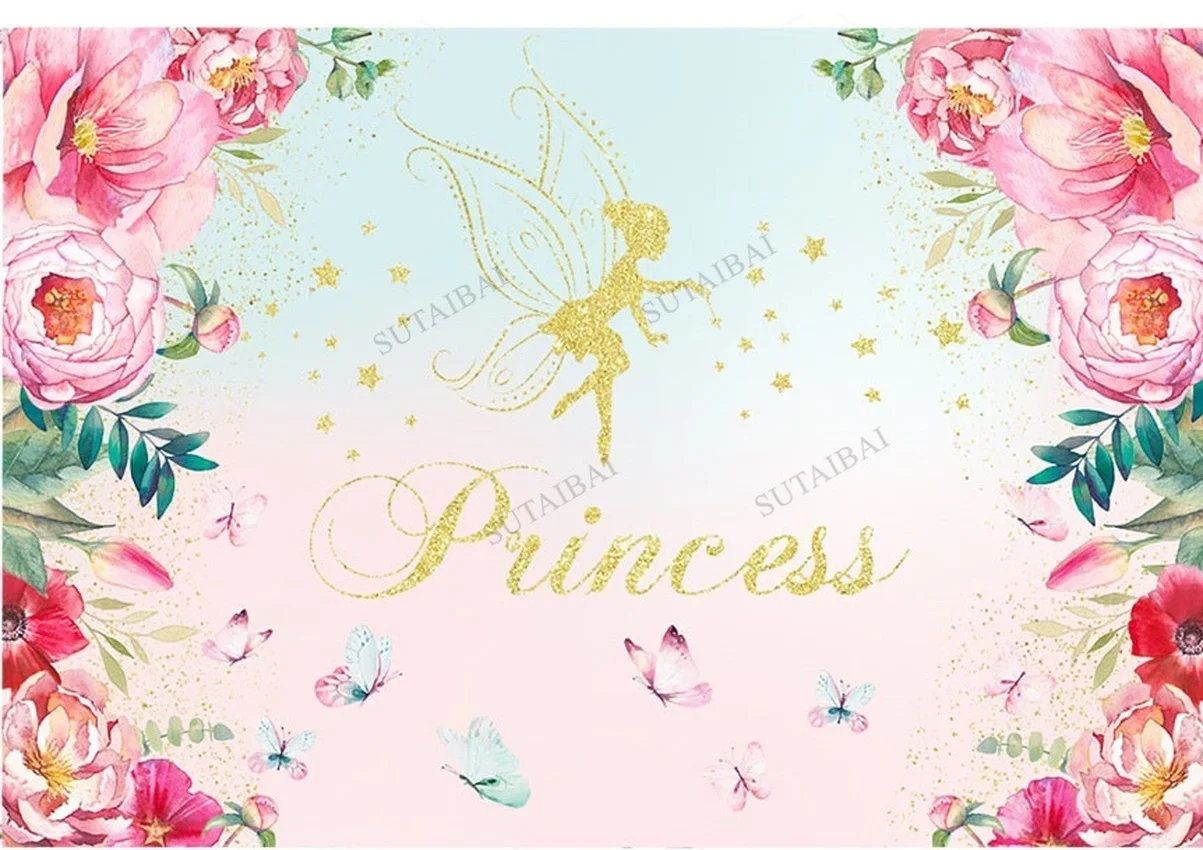 

Beautiful Butterfly Birthday Backdrops Baby Shower Party Cake Table Decor Background Photography Printed Flower Fairy Backdrop