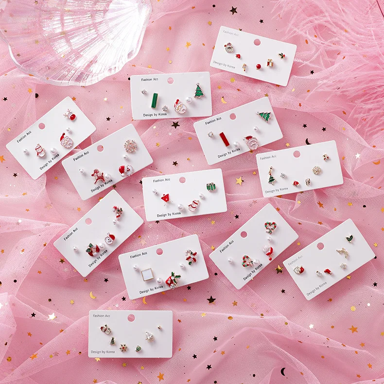 

Krasivaya Metal Mini Christmas 6 Pc Set Stud Earrings For Women Fashion Jewelry Gift