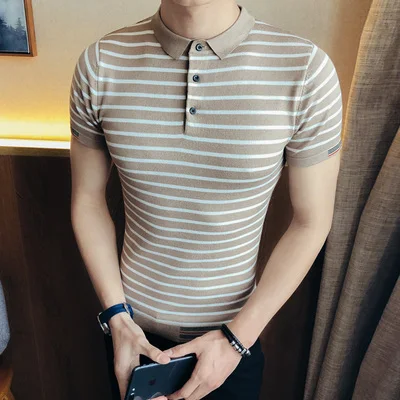Новинка 2020 красивая полосатая рубашка поло с коротким рукавом мужская