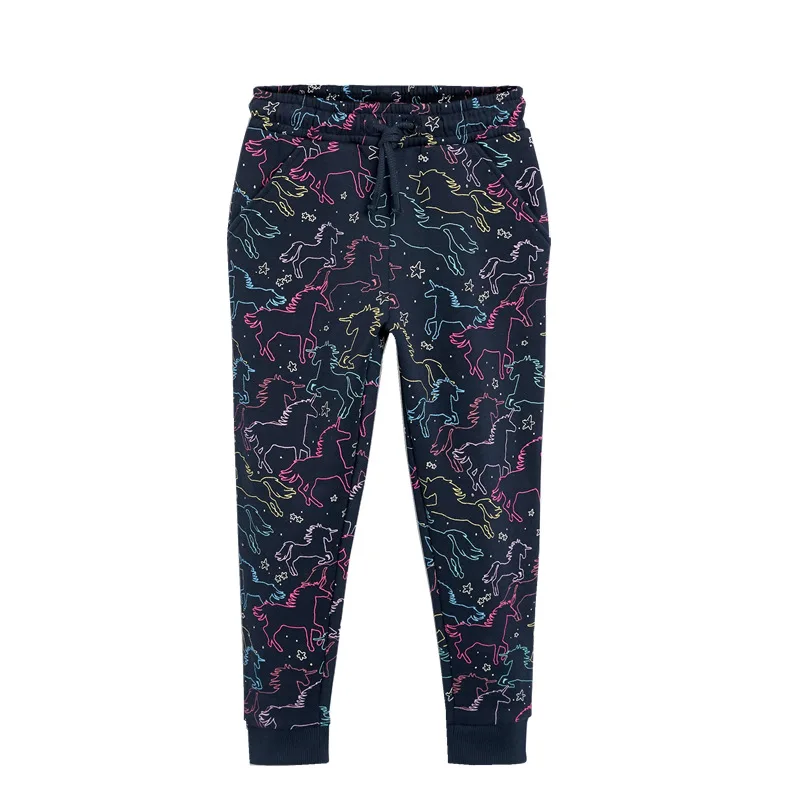 

Jumping Meters Cartoon Girls Snatural Cotton Pants Autumn Black Graffiti Unicorn Pattern Trousers Casual Children Clothing