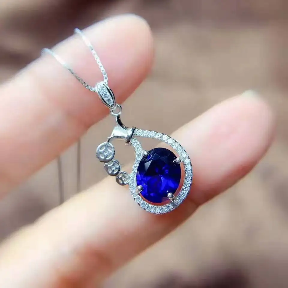 Натуральный сапфировый кошелек в форме ожерелья с кулоном S925 чистое серебро