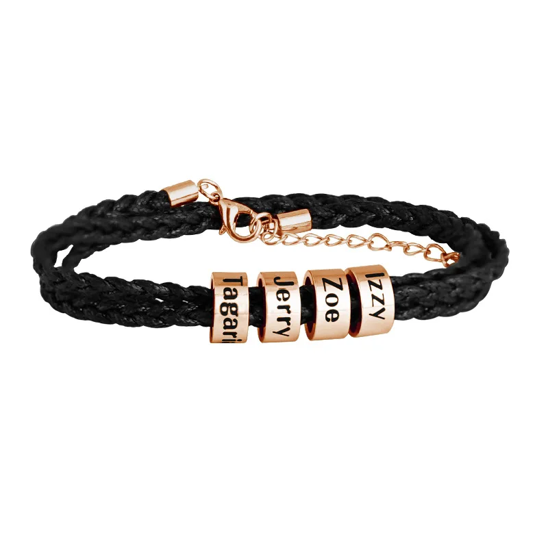 PolishedPlus Customized Titanium Braid Leather Name Letter Bracelets custom personalized Men Fashion Cool birthday gift | Украшения и