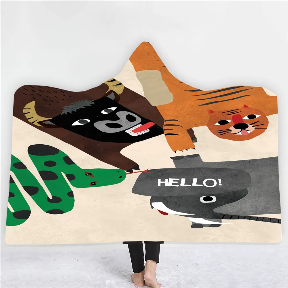 Одеяло с капюшоном и принтом животных ручная роспись мультяшный тигр корова змея