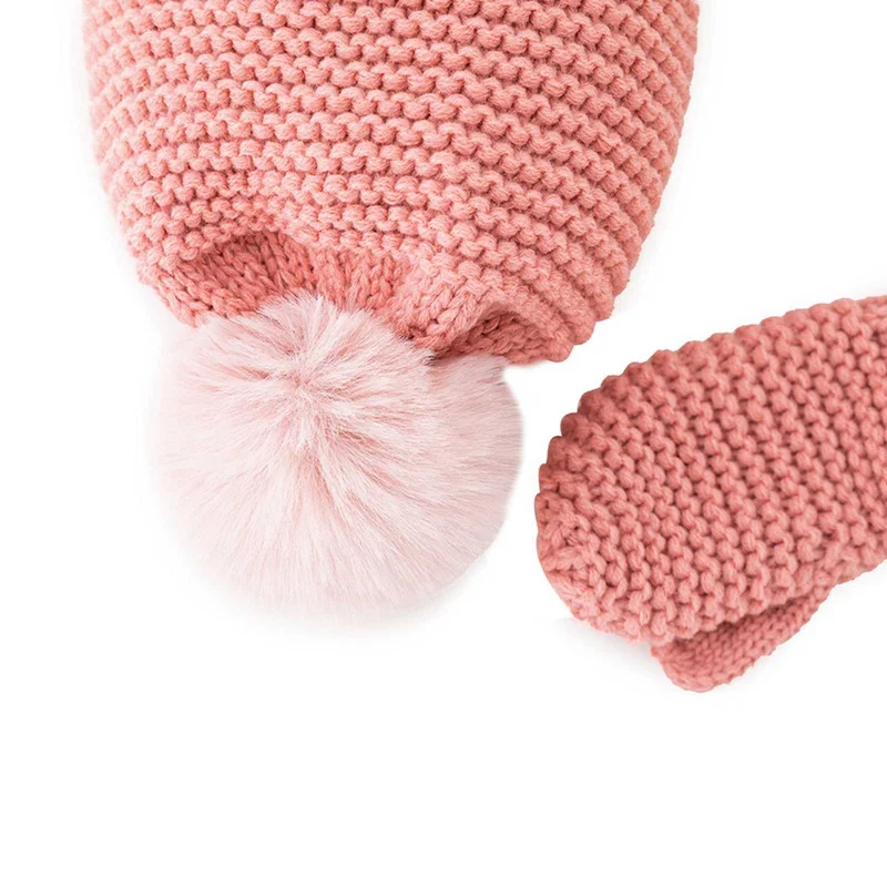 

Kids Winter Wool Hat and Gloves Set Solid Color Crochet Pom Pom Woolen Hat Baby Ear Protection Knitted Hat Mitten 3Pcs Sets