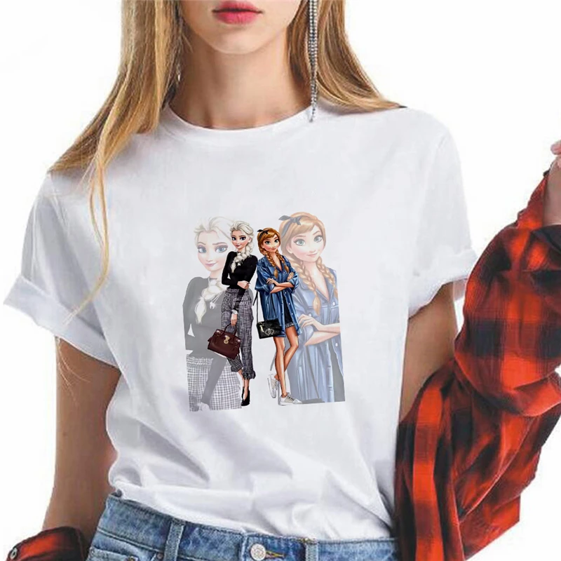 

Футболка женская с коротким рукавом, модная Милая Повседневная Свободная рубашка диснеевских принцесс, мультяшный рисунок